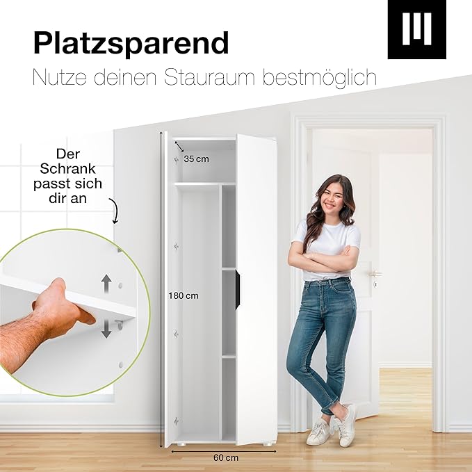 BASIC Besenschrank 60cm breit mit edlem Aluminium Griff