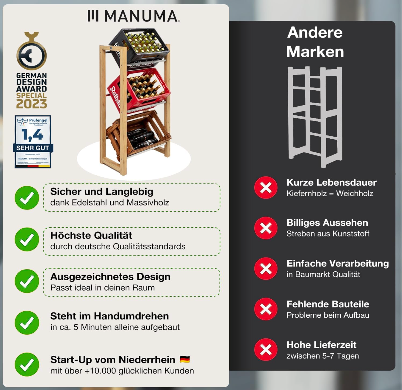 JAMES Design Getränkeregal für 3 Kisten