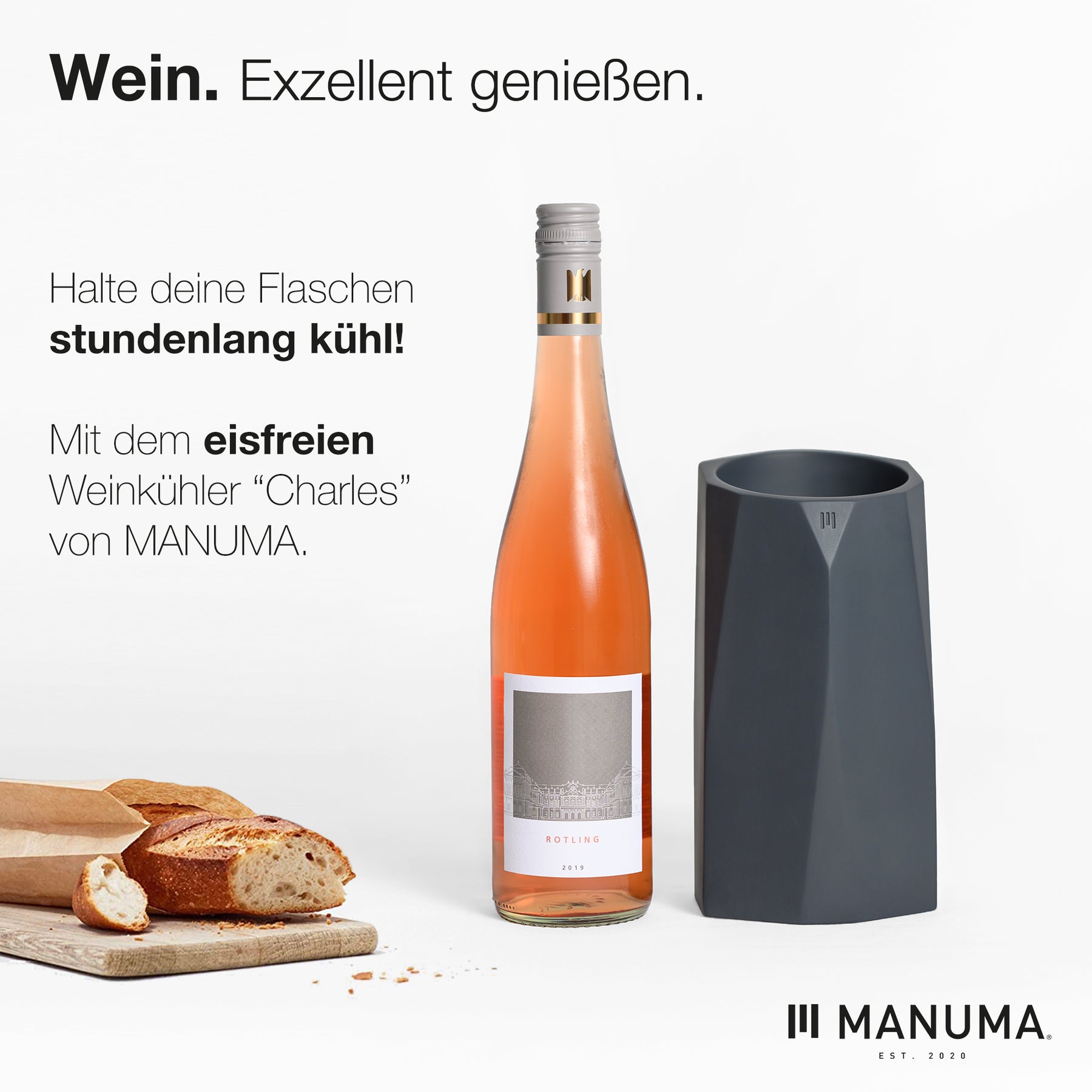 CHARLES Design Weinkühler aus Beton | Hält Wein, Sekt und Champagner stundenlang kühl