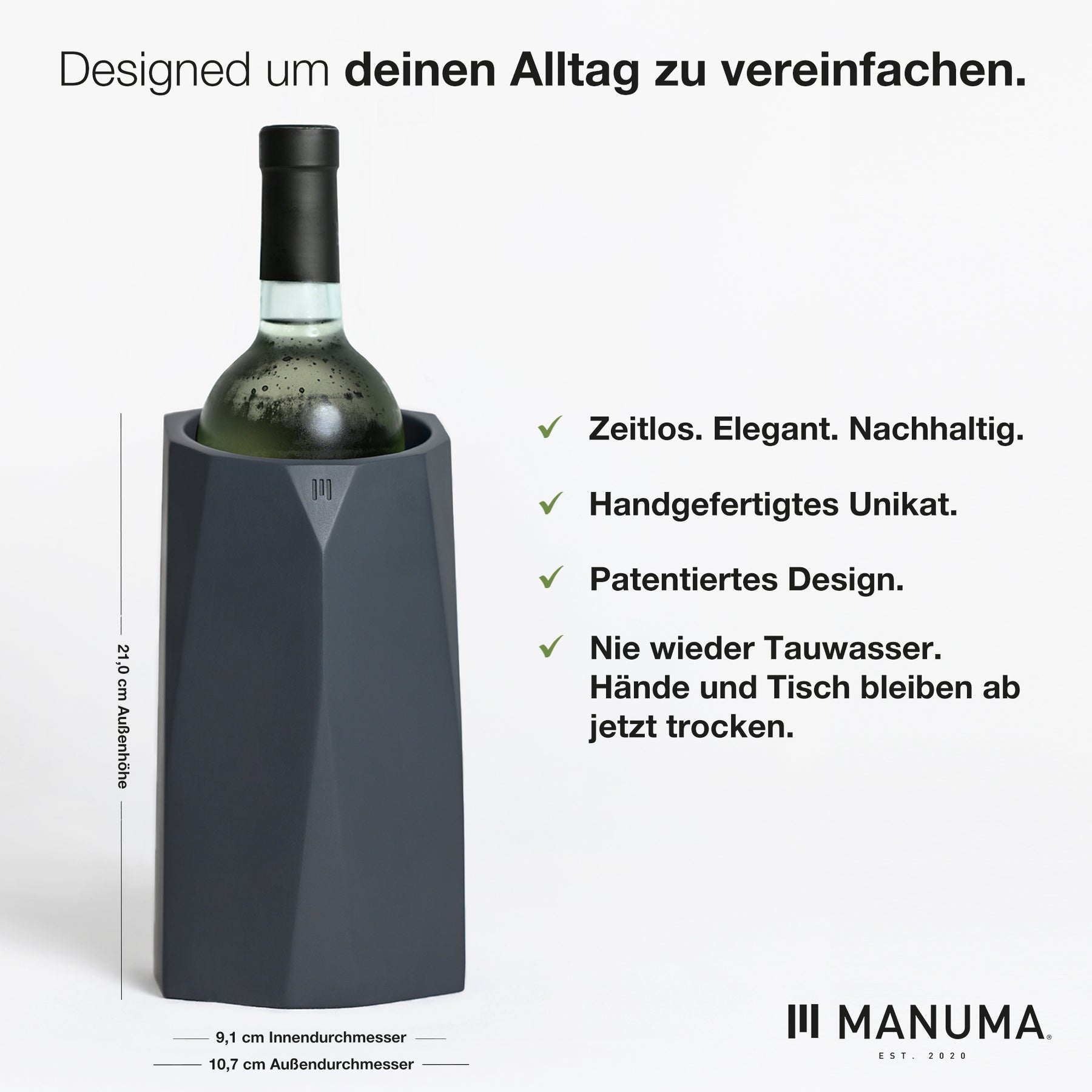 CHARLES Design Weinkühler aus Beton | Hält Wein, Sekt und Champagner stundenlang kühl