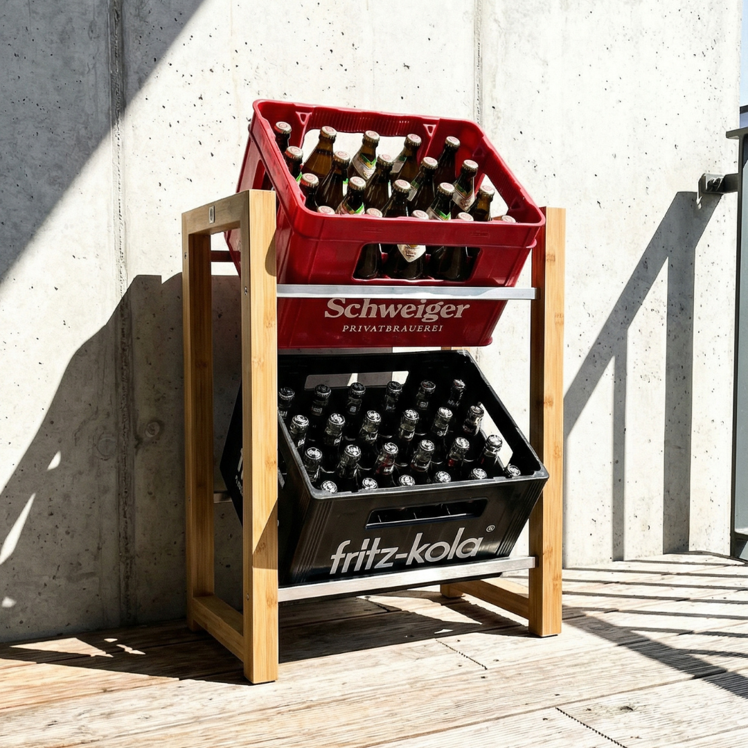 aufbewahrung wasserkasten Design Kistenregal 2 Kisten für Getränke - Holz Getränkeregal für Kästen