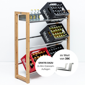 JAMES Getränkekistenregal für 6 Kisten aus Holz und Edelstahl - Design Getränkeregal