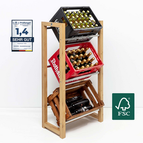 JAMES Getränkekistenregal für 3 Kisten aus Holz und Edelstahl - Design Getränkeregal